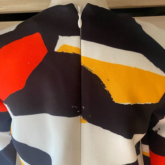 H&M Bold Abstract Color Block 3/4 Sleeve Tunic Shift Dress 6 Scuba orange black - Picture 13 of 14